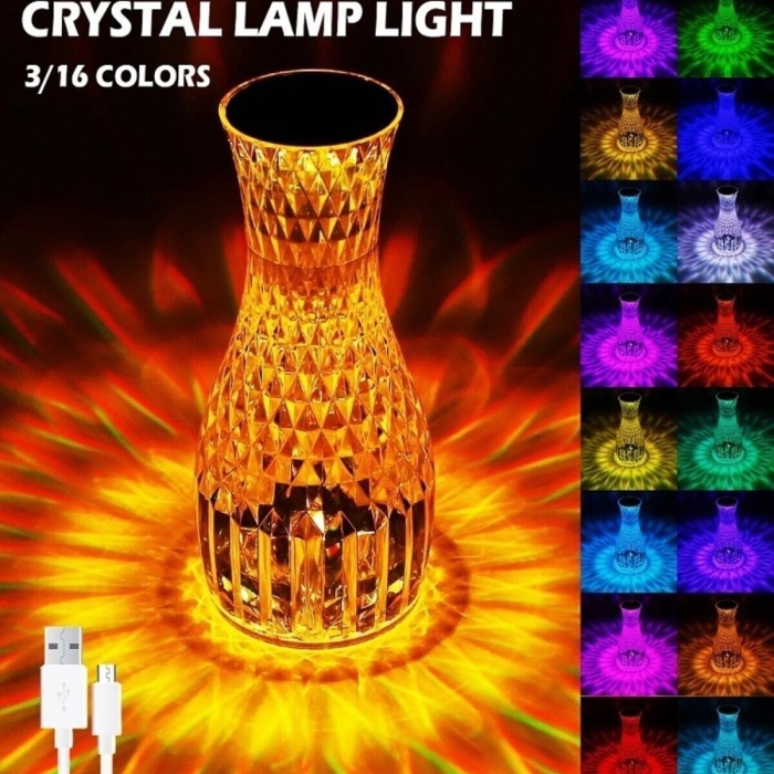 ® Yeni Ürün Kristal Masa Lambası Rgb Renk Değiştiren Gece Lambası 16 Renk Ve 4 Mod Dokunmatik Kontrol